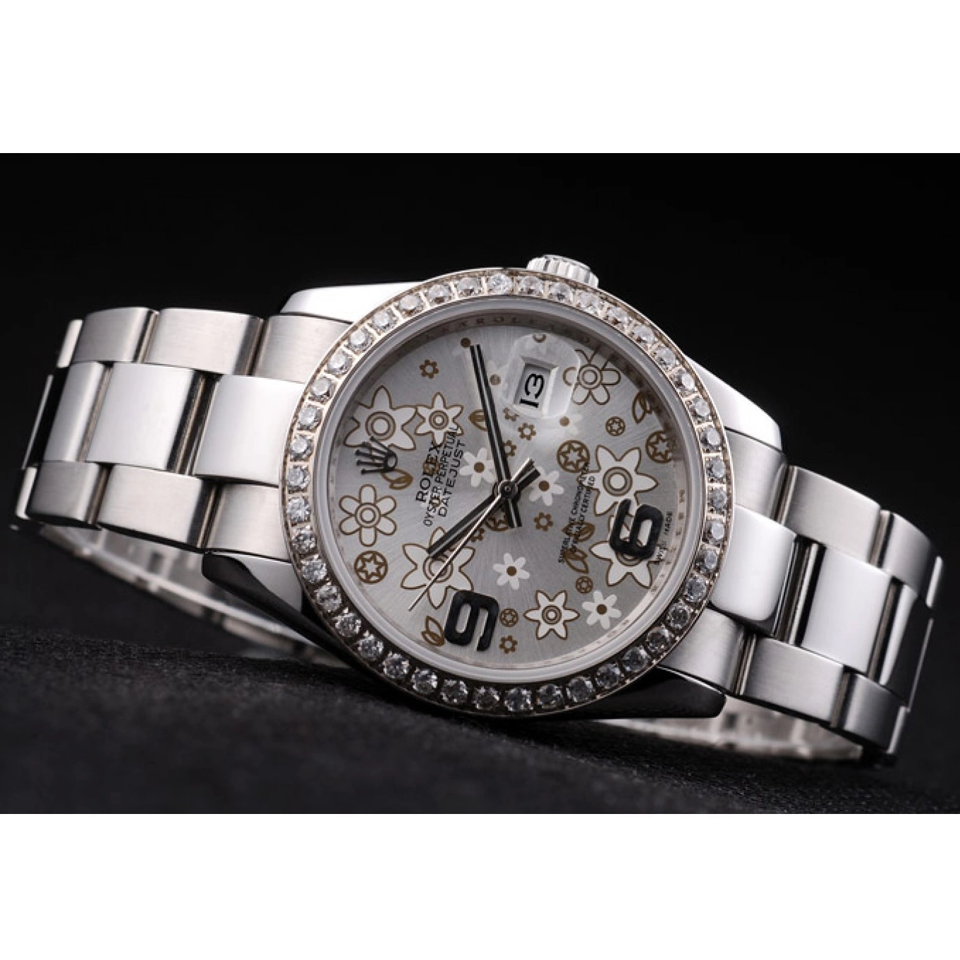 Aaa fake watches Steel Datejust Diamond Dial rl305 Stainless Flowers Plated Rolex Silver 0728